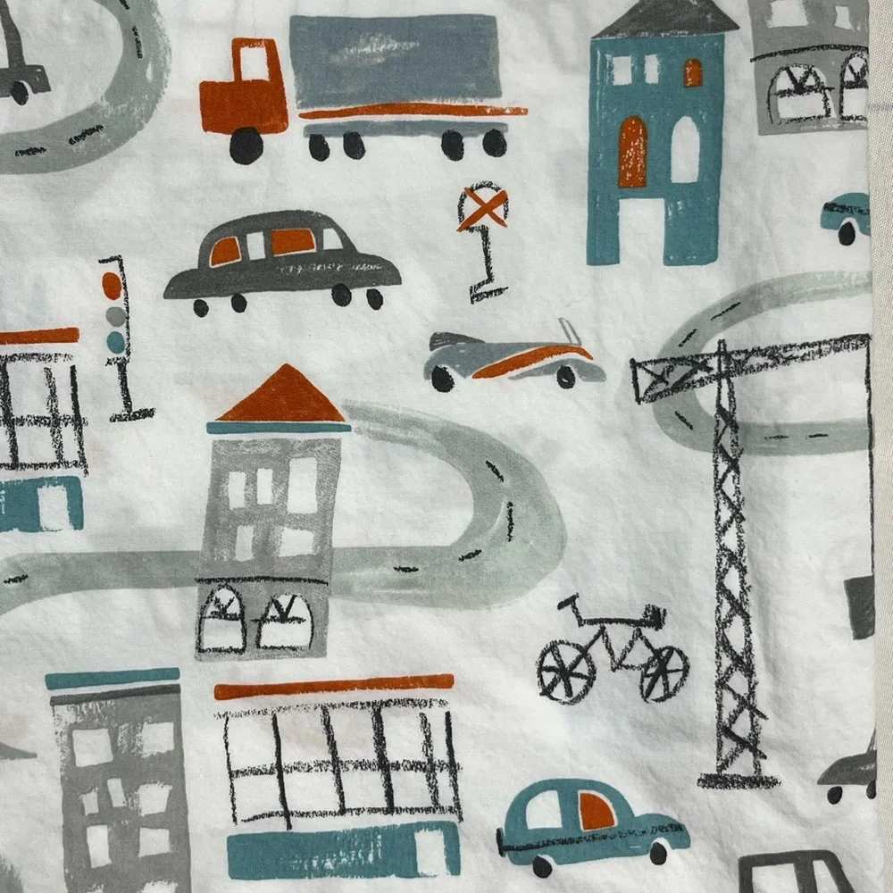 PB Kids Organic City Twin Flat Sheet - White, Gray, Orange, Blue
